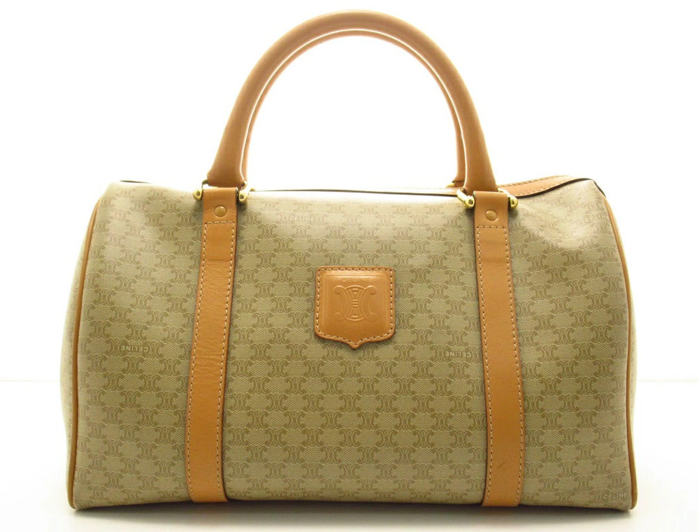 Celine Macadam Boston Bag Beige Cream Brown Leather